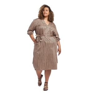 Universal Standard Sardinia Stripe Midi Dress Cotton Stretch Pockets Size 12/14